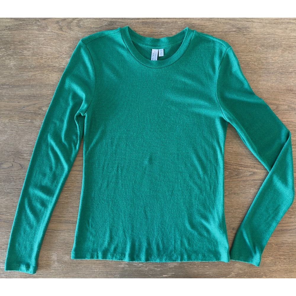 & Other Stories Green Lurex Knit Crew Neck Pullover Ribbed long Sleeve Top-US 6